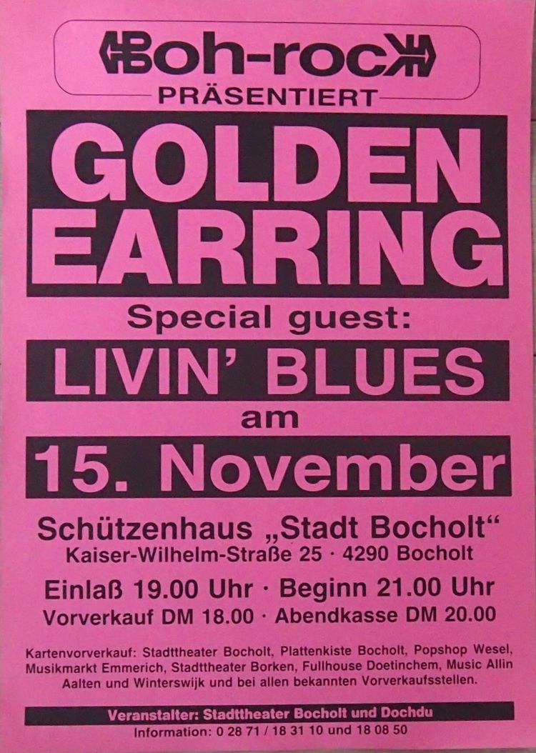 Golden Earring show poster November 15 1988 Bocholt (Germany) - Schutzenhaus (Collection Edwin Knip)